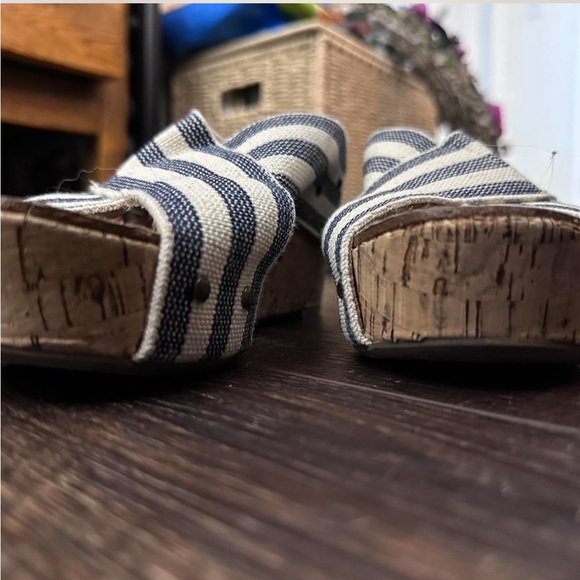 Navy Striped Wedge Sandals with Cork - Picture 5 of 8